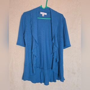 Decree Women's Cardigan Lightweight Open-front 3/4 Sleeves Ruffled Cascade Front